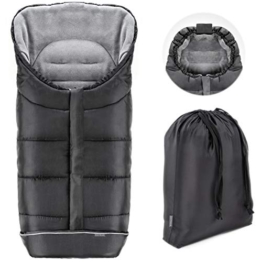 Zamboo Winter-Fußsack für Kinderwagen, Sportwagen & Buggy mit Anti-Rutschschutz, weicher Deluxe-Thermo-Fleece, Mumien-Kapuze, Reflektorstreifen & Tasche - Schwarz Grau - 1