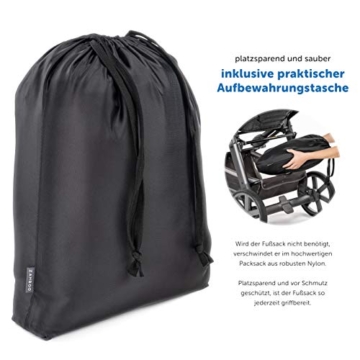 Zamboo Winter-Fußsack für Kinderwagen, Sportwagen & Buggy mit Anti-Rutschschutz, weicher Deluxe-Thermo-Fleece, Mumien-Kapuze, Reflektorstreifen & Tasche - Schwarz Grau - 7